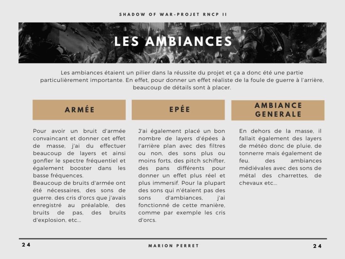 Les ambiances sonores d'armée, épée et générale