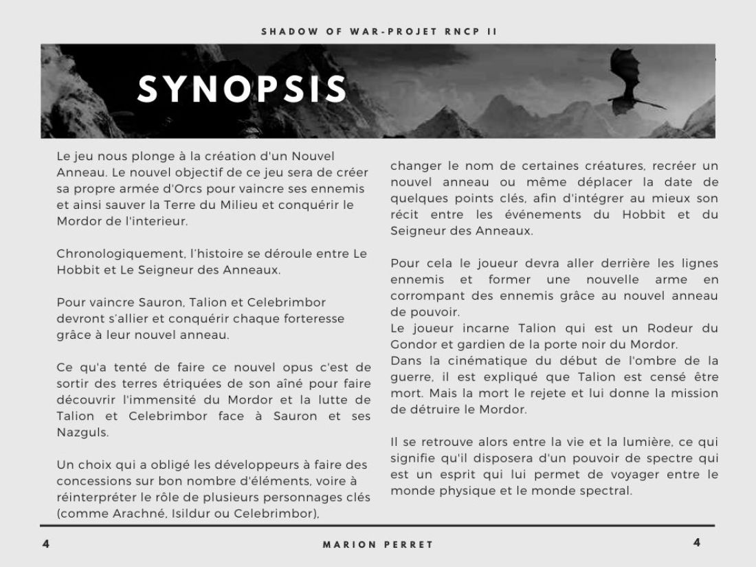 synopsis du jeu pour le montage audio